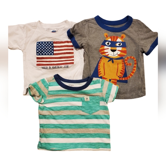 Carter's Other - Set of 3 Baby T-Shirts - Stripes, Tiger, Flag